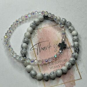 White Howlite & Crystal Cross Bracelet Set